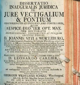 Dissertatio Inauguralis Juridica De Jure Vectigalium & Pontium : Cum Subjunctis Ex Universo Jure Corollariis