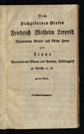 Dem Hochgebornen Grafen ...