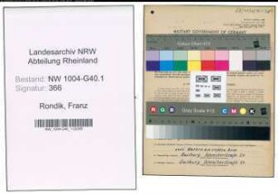 Entnazifizierung Franz Rondik , geb. 05.01.1905 (Schlosser)