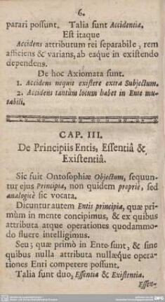 Cap. III. De Principiis Entis, Essntia et Existemtiâ.