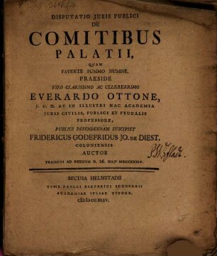Disputatio Iuris Publici De Comitibus Palatii