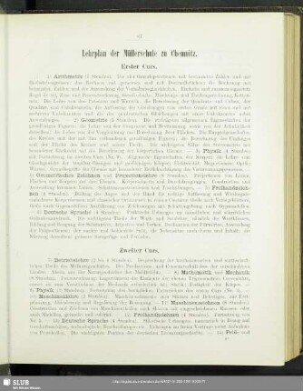 Lehrplan der Müllerschule zu Chemnitz