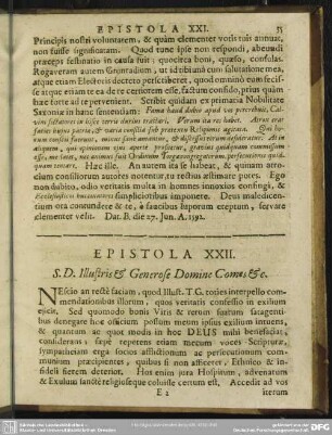 Epistola XXII. s. D. Illustris & Generose Domine Comes & [et]c.