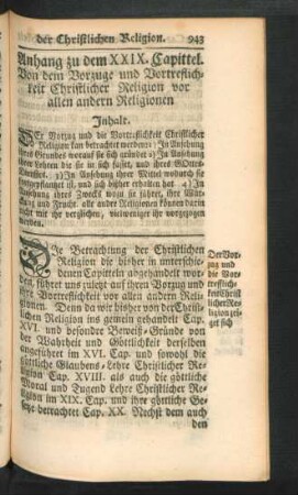 Anhang zu dem XXIX. Capittel. Von dem Vorzuge und Vortreflichkeit Christlicher Religion vor allen andern Religionen