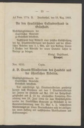Genehmigung des kgl. Staats-Ministeriums