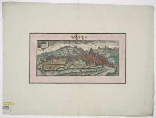 Vogelschauansicht von Werden, Radierung, um 1572 : Civitatis Werdenae Exactiss. Descrip. = Werden / [Stecher: Franz Hogenberg. Hrsg.: Georg Braun]. - [Coloniae Agrippiae] : [Auctores] , [um 1572]. - 1 Vogelschauansicht : Radierung ; 41 x 18 cm. Auch ersch. in: Civitates orbis terrarvm, T. III
