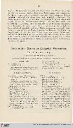 11: Funde antiker Münzen im Königreich Württemberg : XI. Nachtrag