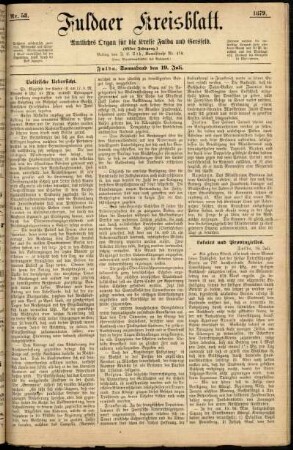 Erste Ausgabe vom Samstag, den 19. Juli 1879.