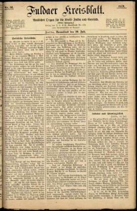 Erste Ausgabe vom Samstag, den 19. Juli 1879.