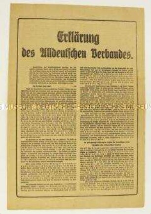 Sonderdruck des Alldeutschen Verbandes mit einer Erklärung zur politischen und wirtschaftlichen Lage