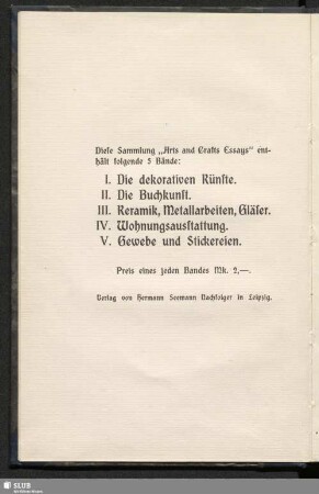 Diese Sammlung "Arts and Crafts Essays" enthält