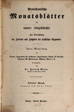 Protestantische Monatsblätter für innere Zeitgeschichte : Studien d. Gegenwart für d. evangelischen Länder deutscher Zunge. 3, 3. 1854