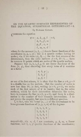 On the quadric surfaces represented by the equation, symmetrical determinant =0.