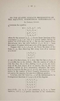 On the quadric surfaces represented by the equation, symmetrical determinant =0.
