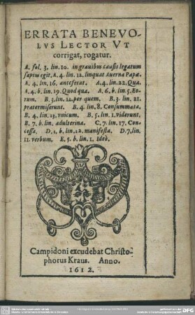 Errata Benevolus Lector Ut corrigat, rogatur