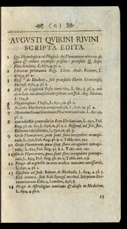 Augusti Quirini Rivini Scripta Edita