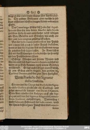 Vom Praefecto der Signatur delle Giustitia.