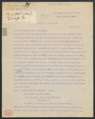 Brief an B. Schott's Söhne : 19.08.1917