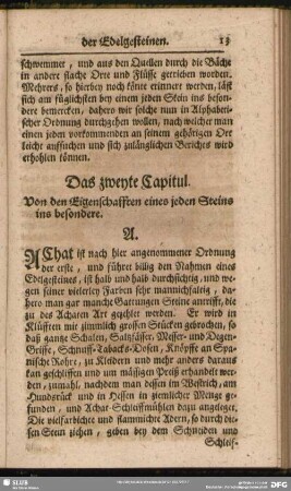 Das zweyte Capitul. Von den Eigenschafften eines jeden Steins ins besondere