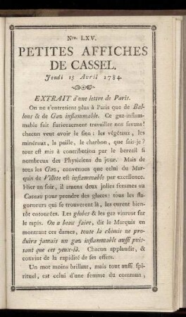 No LXV (Jeudi 15 Avril 1784)