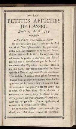 No LXV (Jeudi 15 Avril 1784)