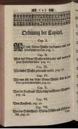 Ordnung der Capitel.