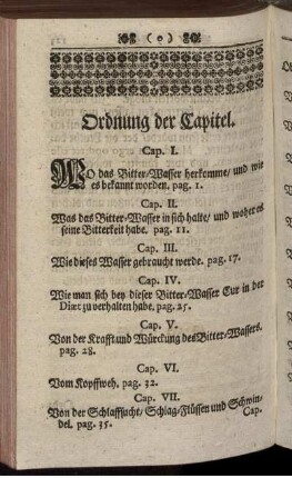 Ordnung der Capitel.