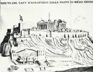 Athen. Vue de l'Acropole d'Athènes 1687. Tiré de Fanelli, Atene Attica, [oncont] XXXVI[a]