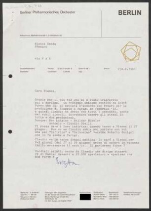 Brief an Bianca Zedda, 23.06.1991