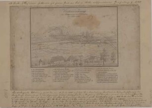 Ansicht von Dresden während der Belagerung von 1760, Lithographie, 1835 : Contourzeichnung zur Belagerung von Dresden im Jahre 1760 : Bildliche Darstellung. - [Dresden] : [Pietzsch] , [1835]. - 1 Kunstbl. : Lithogr. ; 18 x 12 cm