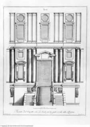 La Libreria Mediceo-Laurenziana., Tafel II: Facciata del Ricetto con La Scala ...