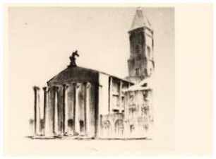 Evangelische Stadtkirche, Karlsruhe Wiederaufbau: Skizze Eingangsseite