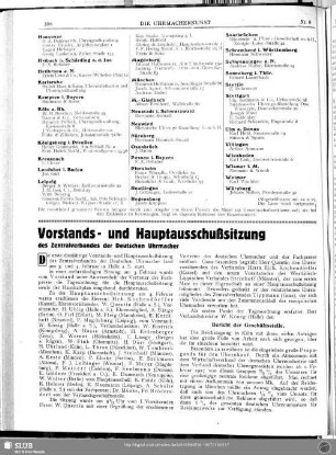 Vorstands- und Hauptausschußsitzung des Zentralverbandes der Deutschen Uhrmacher