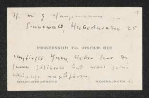 Brief von Oscar Bie an Gerhart Hauptmann