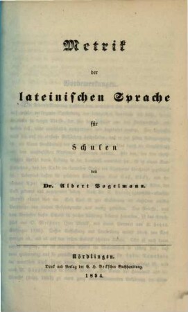 Grammatik der lateinischen Sprache für Schulen, 3. Metrik der lateinischen Sprache für Schulen