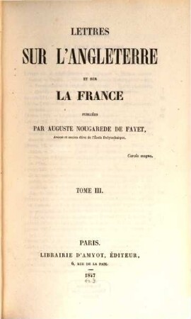 Lettres sur l'Angleterre et sur la France du mois d'Avril au mois de Novembre 1845, 3