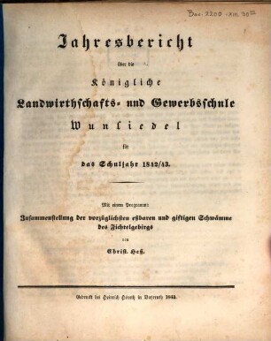 Jahresbericht über die Königliche Landwirthschafts- und Gewerbsschule II. Classe zu Wunsiedel : für das Schuljahr ... 1842/43