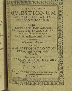 Sesquidecuria quaestionum miscellanearum philosophicarum