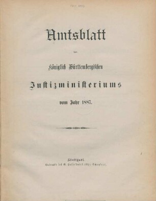 1887: Amtsblatt des Württembergischen Justizministeriums