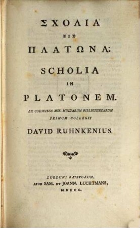 Scholia eis Platona = Scholia in Platonem