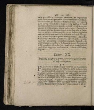 Sect. XX. Supremi ventris partes exteriores continentes & musculos exponens.