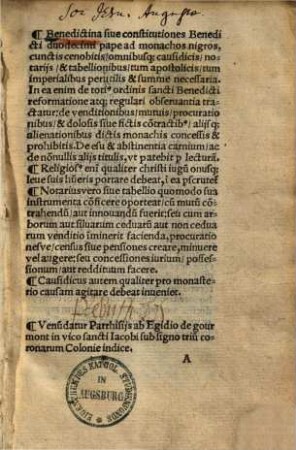 Benedictina sive constitutiones Benedicti Duodecimi Papae ad monachos nigros, cunctis cenobitis, omnibusque causidicis, notariis, et tabellionibus, tum apostolicis, tum imperialibus perutilis & summe necessaria ...
