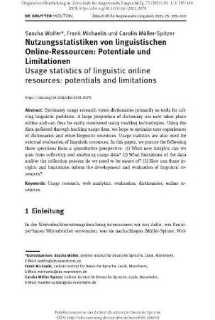 Nutzungsstatistiken von linguistischen Online-Ressourcen: Potentiale und Limitationen