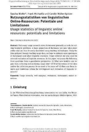 Nutzungsstatistiken von linguistischen Online-Ressourcen: Potentiale und Limitationen