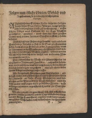 Folgen nun etliche Edicten/ Befelch und Registraturen/ so zu underschiedtlichen zeiten ergangen.