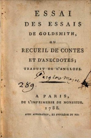 Essai des essais de Goldsmith