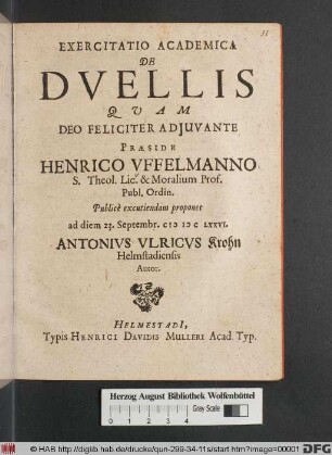 Exercitatio Academica De Duellis