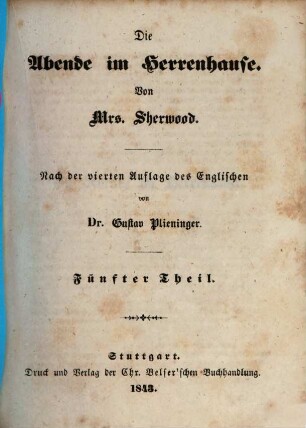 Die Abende im Herrenhause : Von Mrs. Sherwood, 5