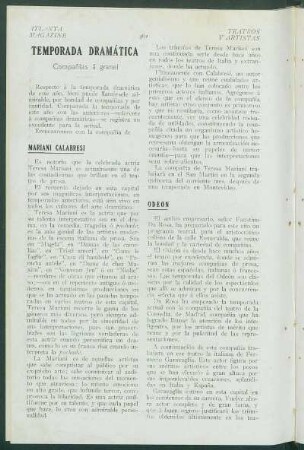 Temporada Dramática : Compañías a granel. Mariani Calabresi[,] Odeón[,] Victoria[,] Avenida[,] Buenos Aires [y] Marconi