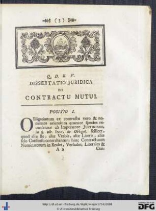 Dissertatio Juridica de Contractu Mutui.